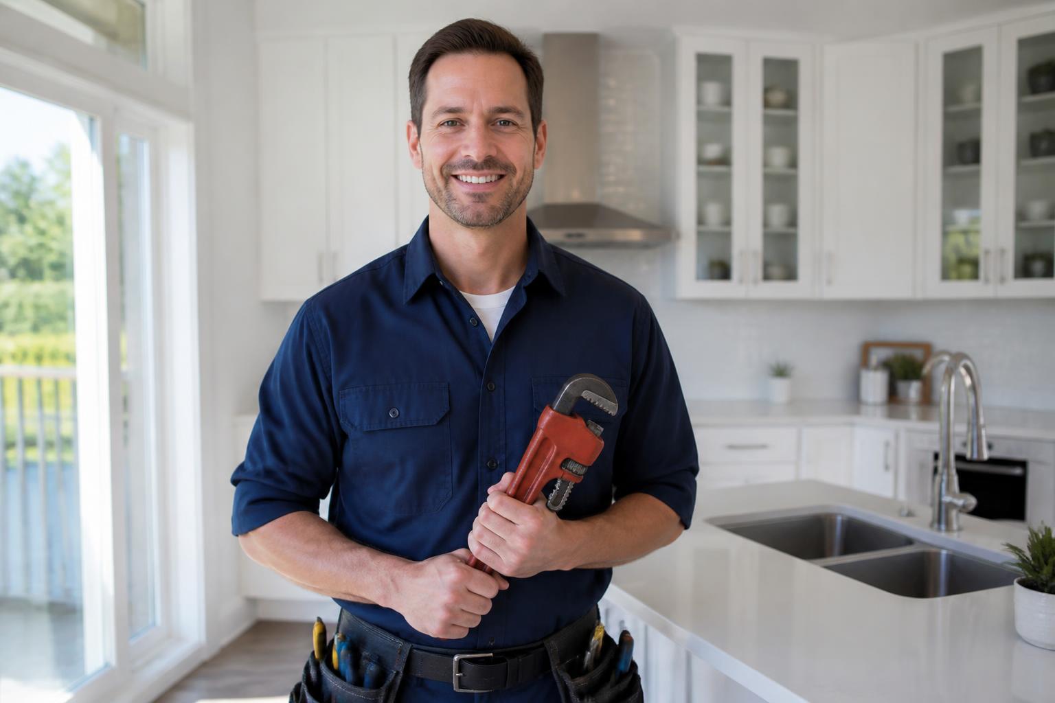 Certified plumber working in a Mississauga home